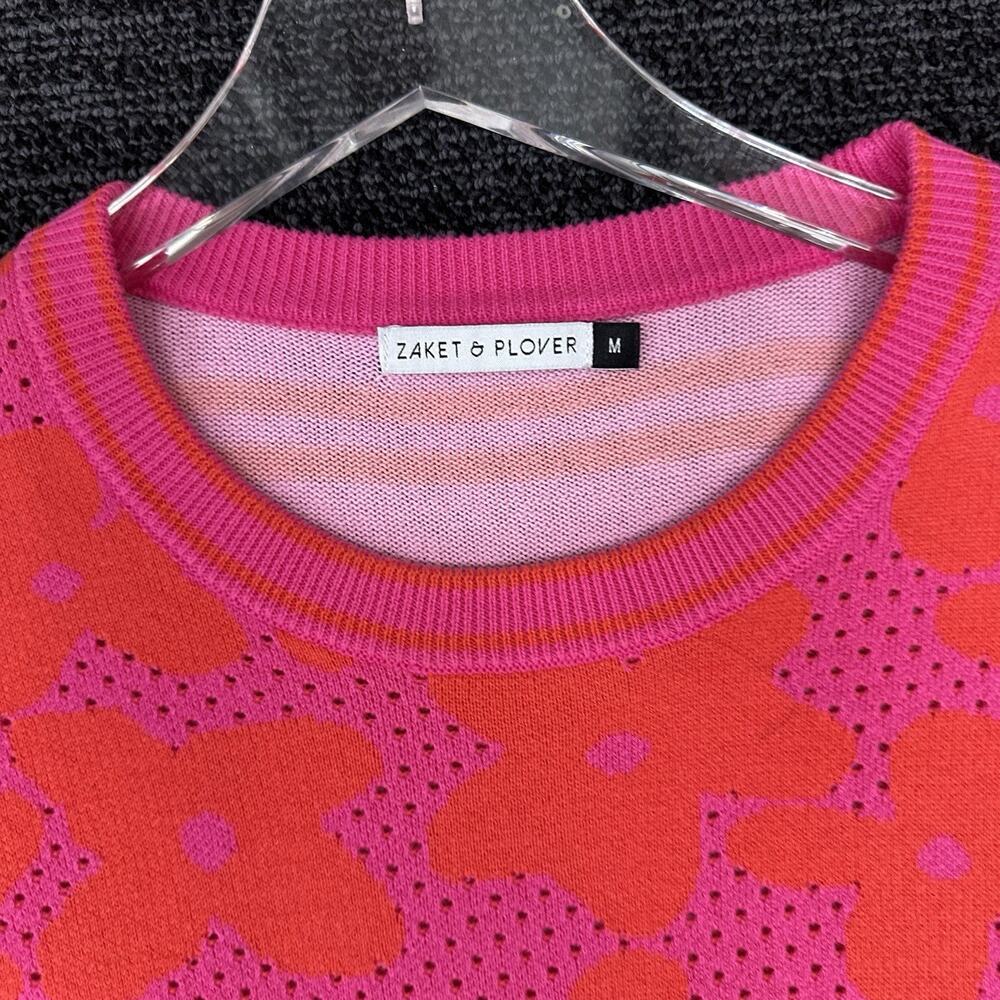 Zaket & Plover Vibrant Hot Pink Floral & Stripe Design 100% Cotton Size Medium M - Picture 3 of 6